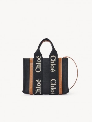 BLACK - BEIGE 1 Chloe Small Woody Tote Bags | CHE-SR13386