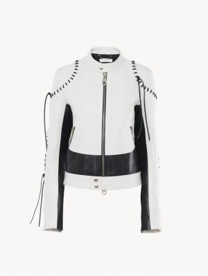 BLACK - WHITE 1 Chloe Biker Jacket Leather | CHE-SR14106