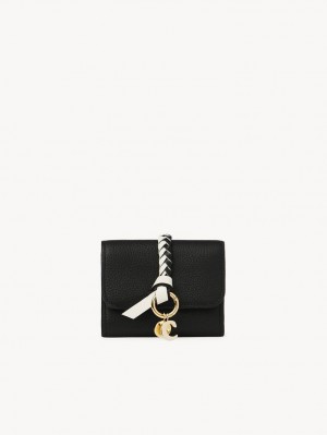 Black Chloe Alphabet Small Tri-fold Compact Wallets | CHE-SR14291