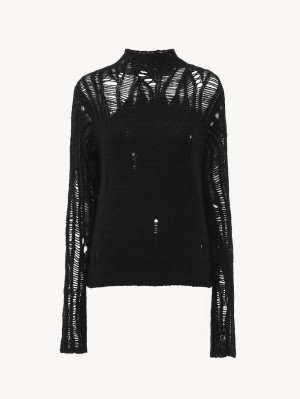 Black Chloe Fitted Mock-neck Knitwear | CHE-SR13952