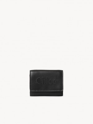 Black Chloe Sense Mini Tri-fold Compact Wallets | CHE-SR14277