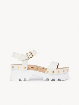 Cloudy White Chloe Owena Platform Sandals | CHE-SR14162