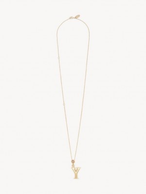 GOLD COLOR Chloe Alphabet With Pendant Necklaces | CHE-SR14331