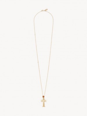 GOLD COLOR Chloe Alphabet With Pendant Necklaces | CHE-SR14336