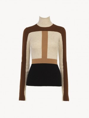 MULTICOLOR BROWN 1 Chloe Fitted High-neck Knitwear | CHE-SR13947