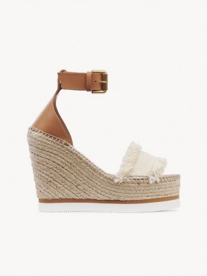 White Chloe Glyn Fringed Espadrille Wedge | CHE-SR14842