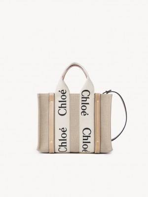 White - Beige 1 Chloe Small Woody Tote Bags | CHE-SR13373