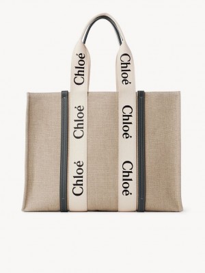 White - Blue 1 Chloe Large Woody Tote Bags | CHE-SR13296