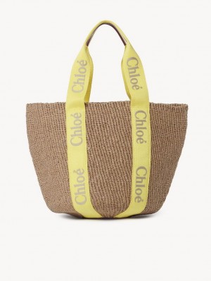 YELLOW - BEIGE 1 Chloe Large Woody Basket Tote Bags | CHE-SR13330