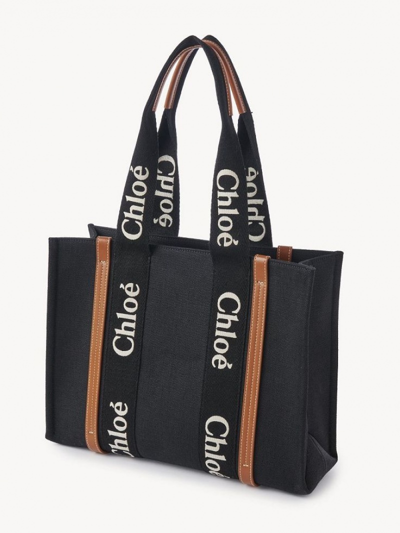 BLACK - BEIGE 1 Chloe Medium Woody Tote Bags | CHE-SR13387