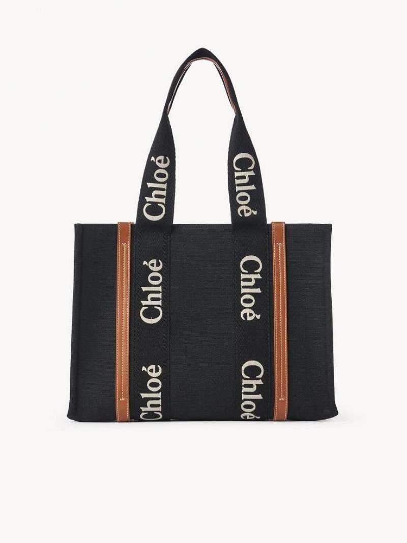 BLACK - BEIGE 1 Chloe Medium Woody Tote Bags | CHE-SR13387