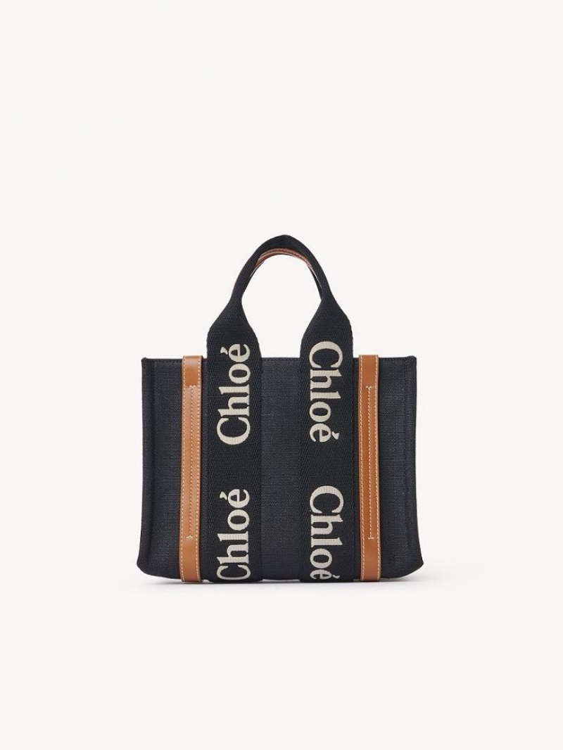 BLACK - BEIGE 1 Chloe Small Woody Tote Bags | CHE-SR13386