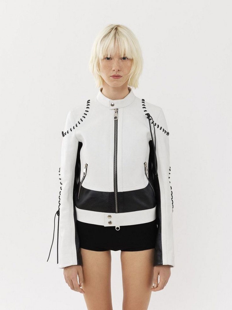 BLACK - WHITE 1 Chloe Biker Jacket Leather | CHE-SR14106