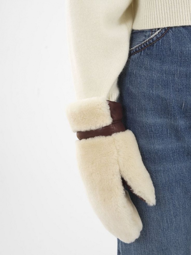 Beige - Brown 1 Chloe Shearling Mittens Hats | CHE-SR14467