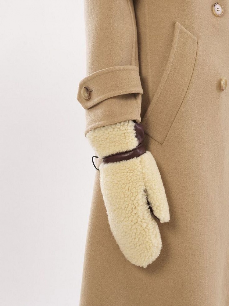 Beige - Brown 1 Chloe Shearling Mittens Hats | CHE-SR14467