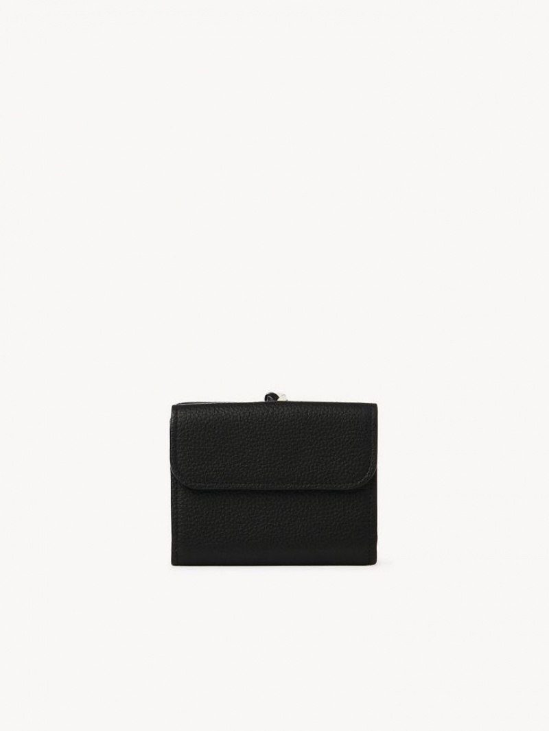 Black Chloe Alphabet Small Tri-fold Compact Wallets | CHE-SR14291