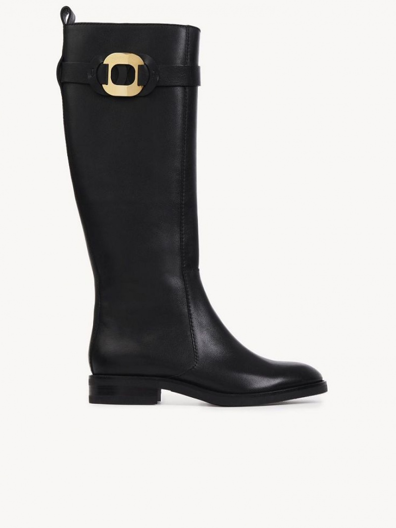 Black Chloe Chany Flat High Boots | CHE-SR14872