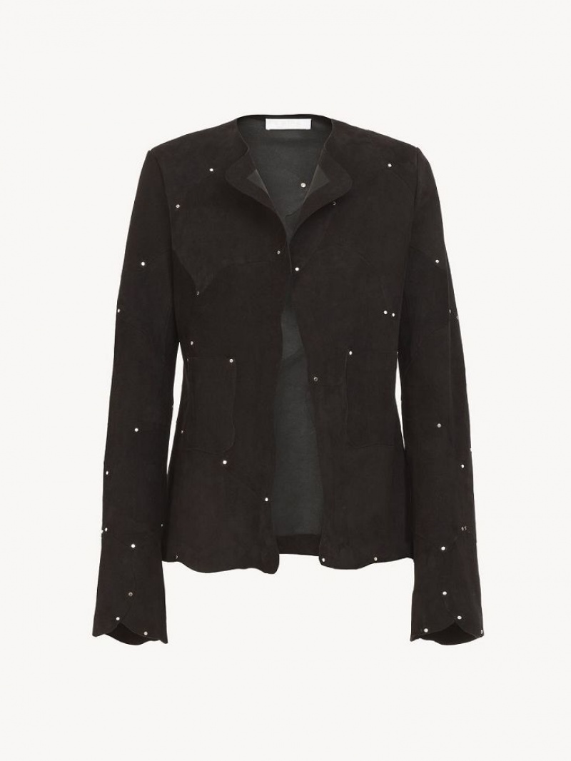 Black Chloe Collarless Fitted Jackets | CHE-SR13778