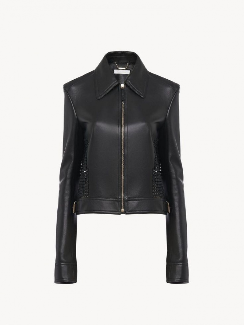 Black Chloe Cropped Jacket Leather | CHE-SR14113