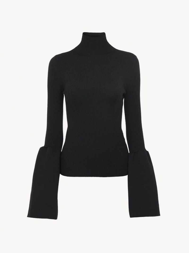 Black Chloe Fitted Mock-neck Sweaters | CHE-SR13903