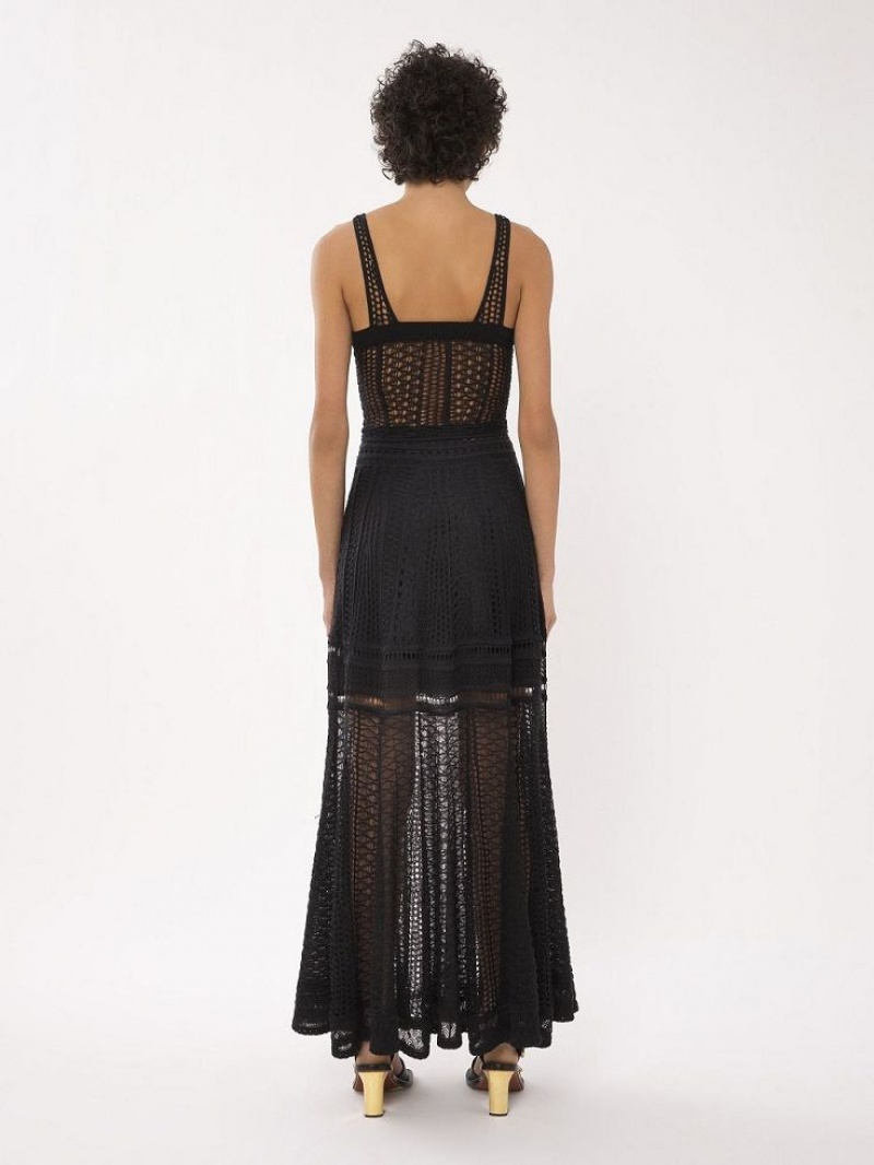 Black Chloe Flared Long Skirts | CHE-SR14098