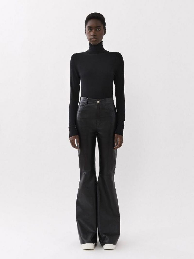 Black Chloe Flared Pants Leather | CHE-SR14114