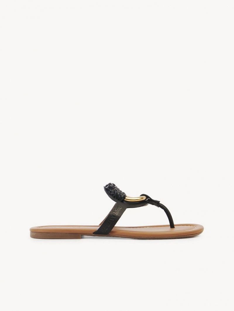 Black Chloe Hana Flip Flops Flats | CHE-SR14830