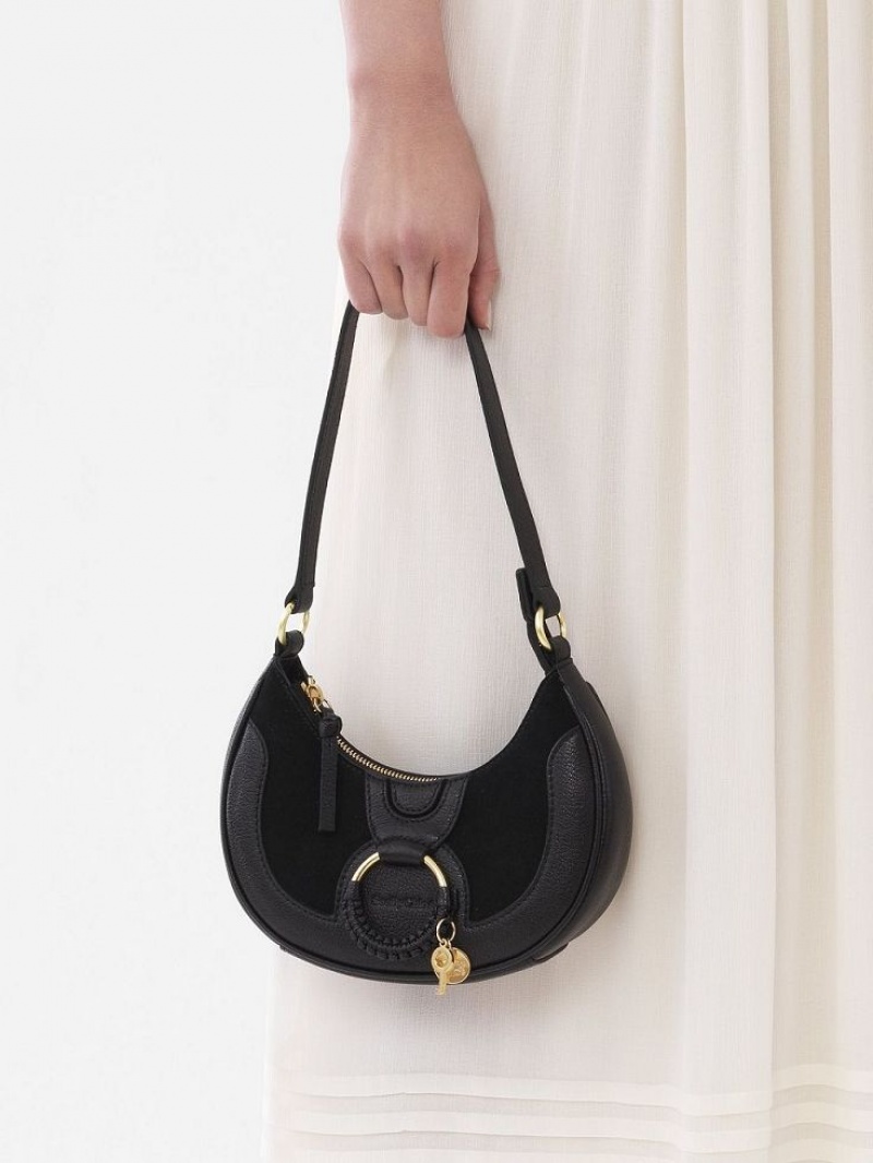 Black Chloe Hana Half Moon Shoulder Bags | CHE-SR14623