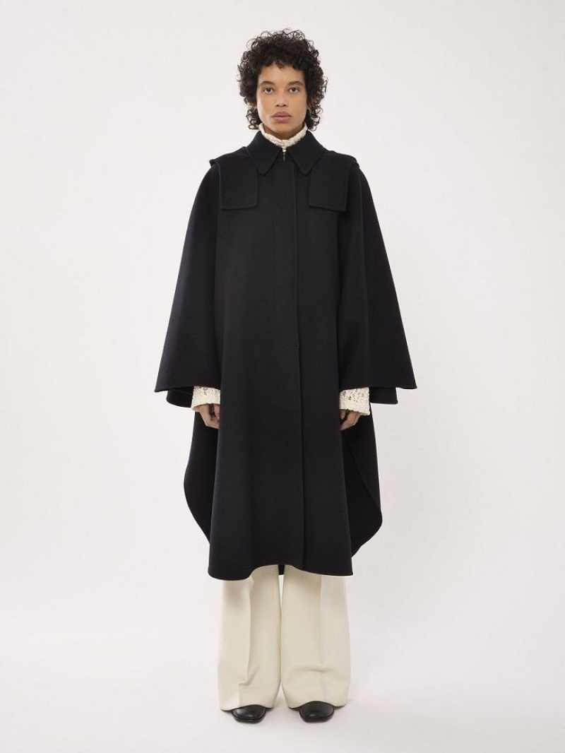 Black Chloe Hooded Cape Coats | CHE-SR13820