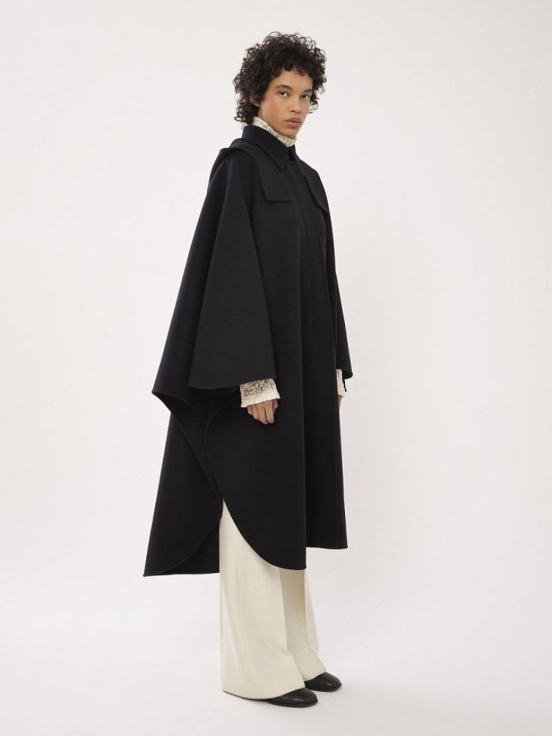 Black Chloe Hooded Cape Coats | CHE-SR13820