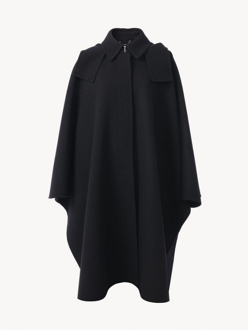 Black Chloe Hooded Cape Coats | CHE-SR13820