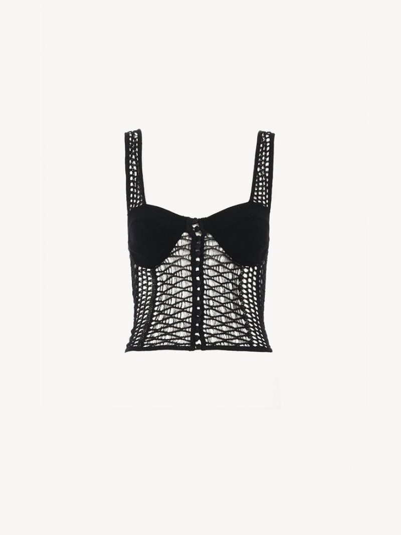 Black Chloe Knitted Bustier Tops | CHE-SR13890