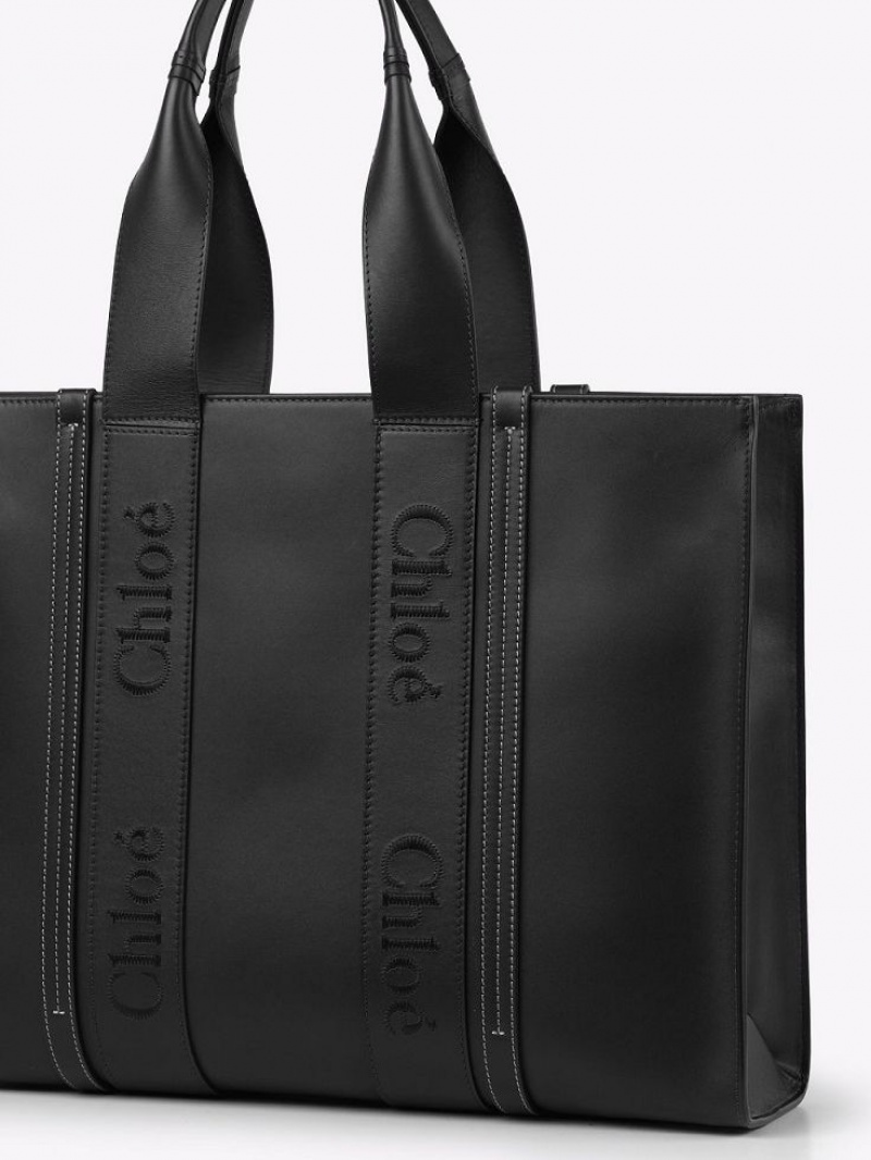 Black Chloe Large Woody Tote Bags | CHE-SR13306