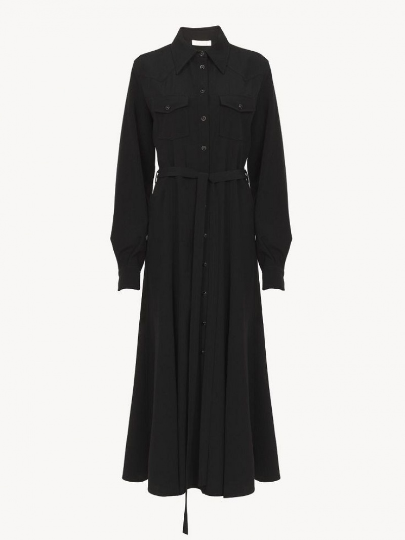 Black Chloe Midi Shirt Dresses | CHE-SR13842