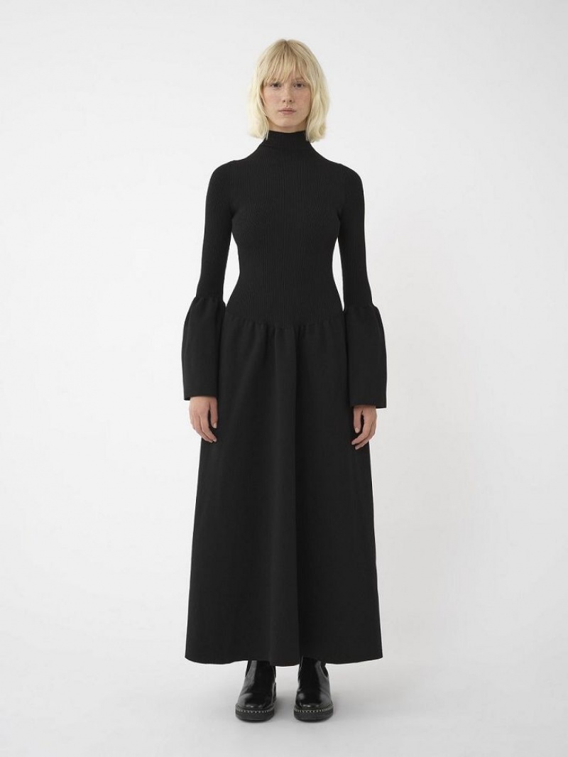 Black Chloe Mock-neck Knit Dresses | CHE-SR13861