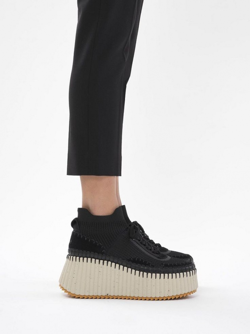 Black Chloe Nama Wedge Sneakers | CHE-SR14186