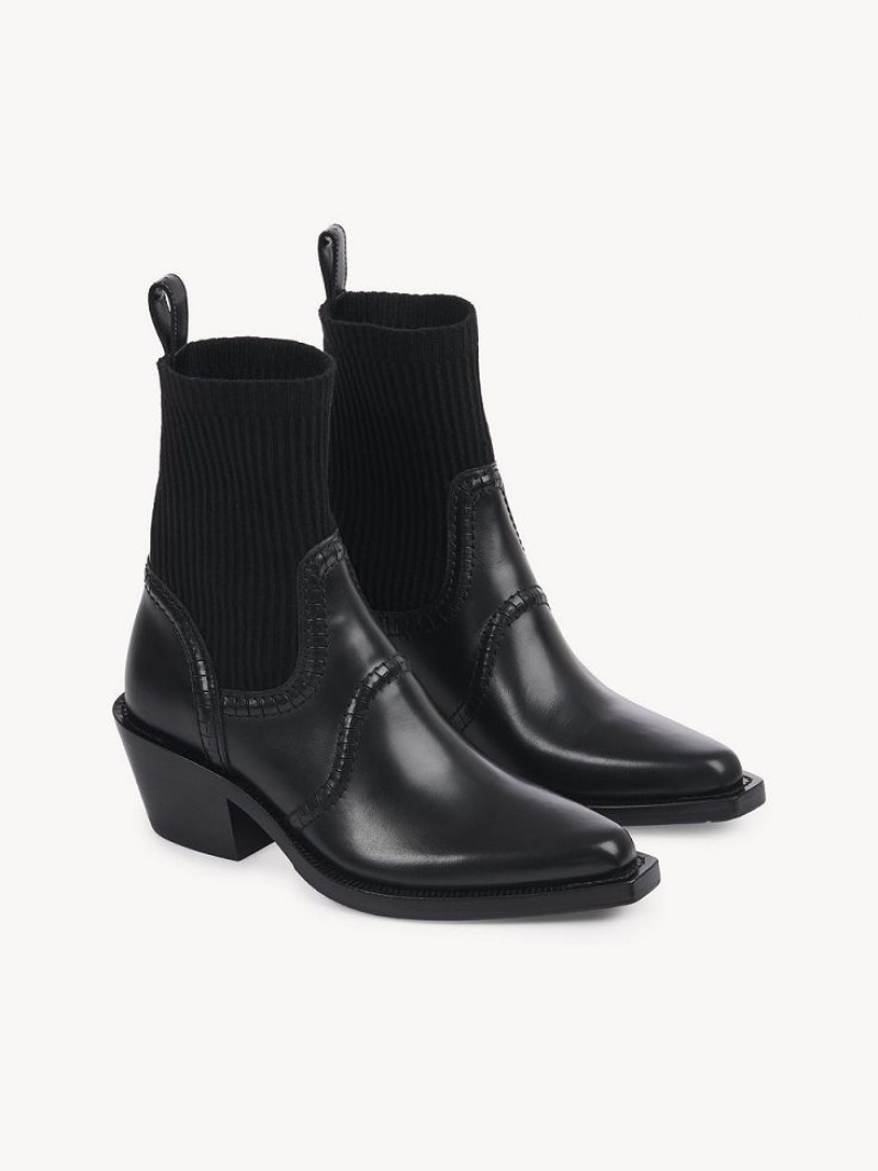 Black Chloe Nellie Texan Ankle Boots | CHE-SR14199