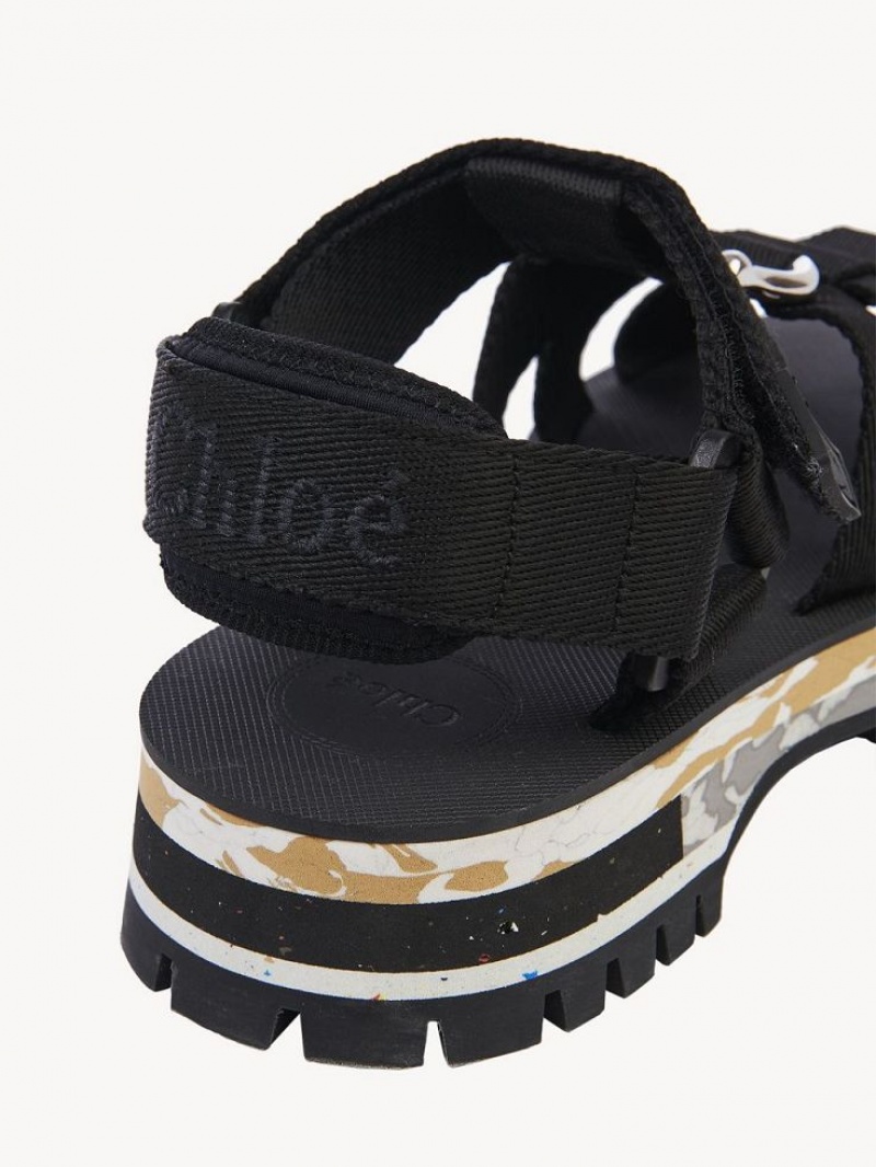 Black Chloe Nikie Active Flat Sandals | CHE-SR14169