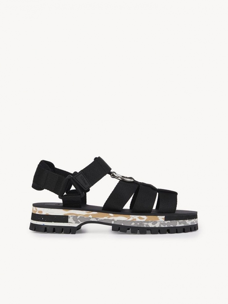 Black Chloe Nikie Active Flat Sandals | CHE-SR14169