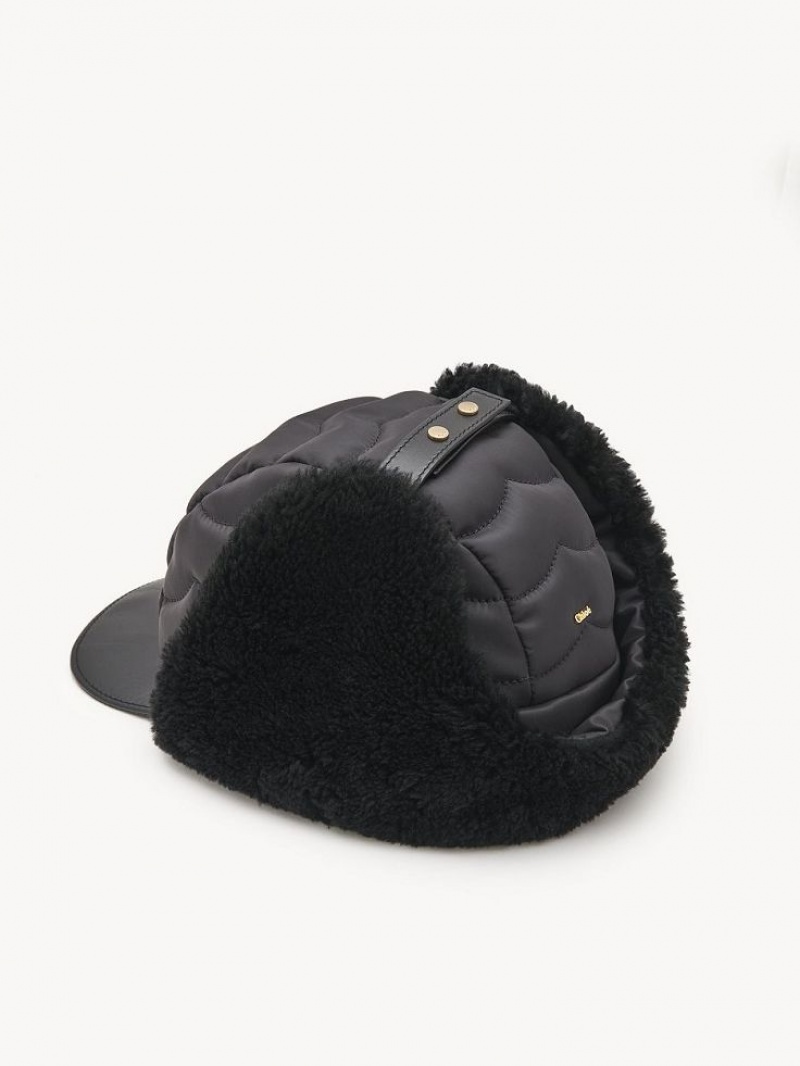 Black Chloe Padded Chapka Hats | CHE-SR14482