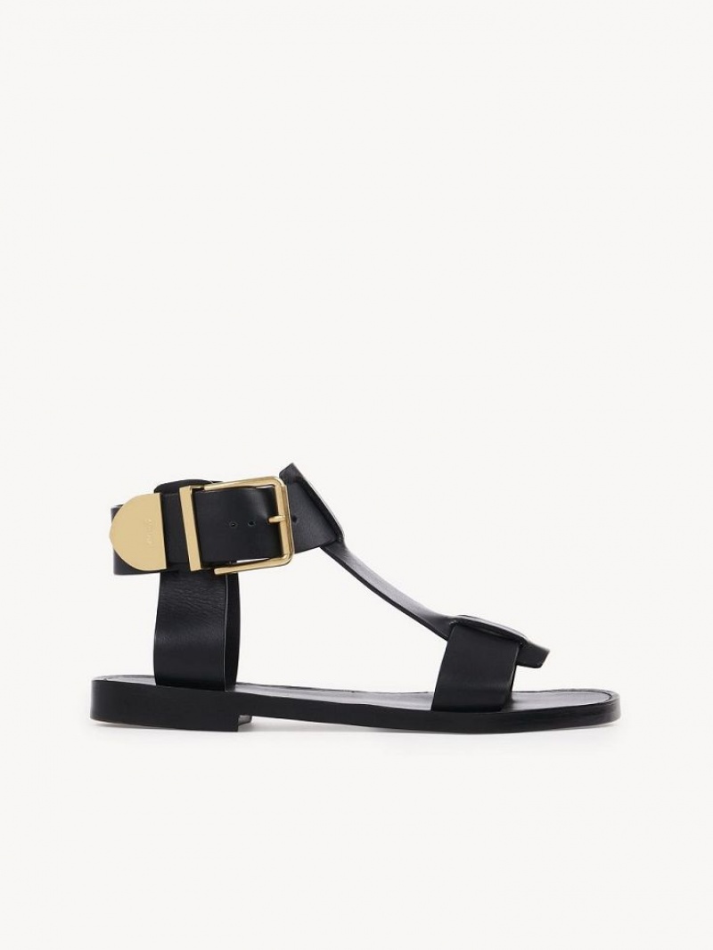 Black Chloe Rebecca Flat Sandals | CHE-SR14142