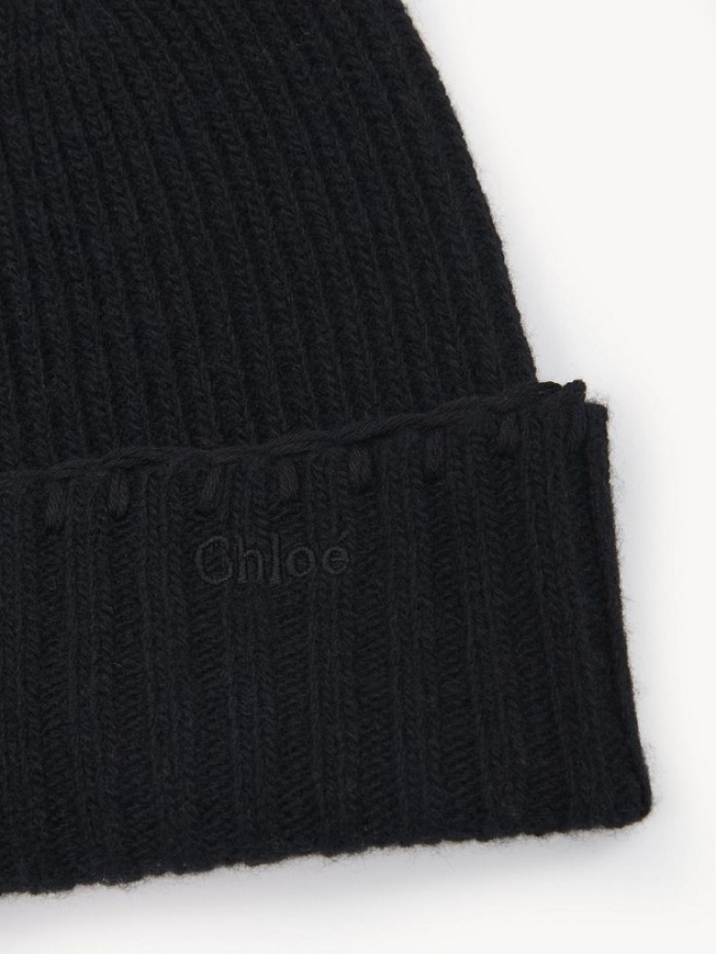 Black Chloe Ribbed Knit Beanie Hats | CHE-SR14487