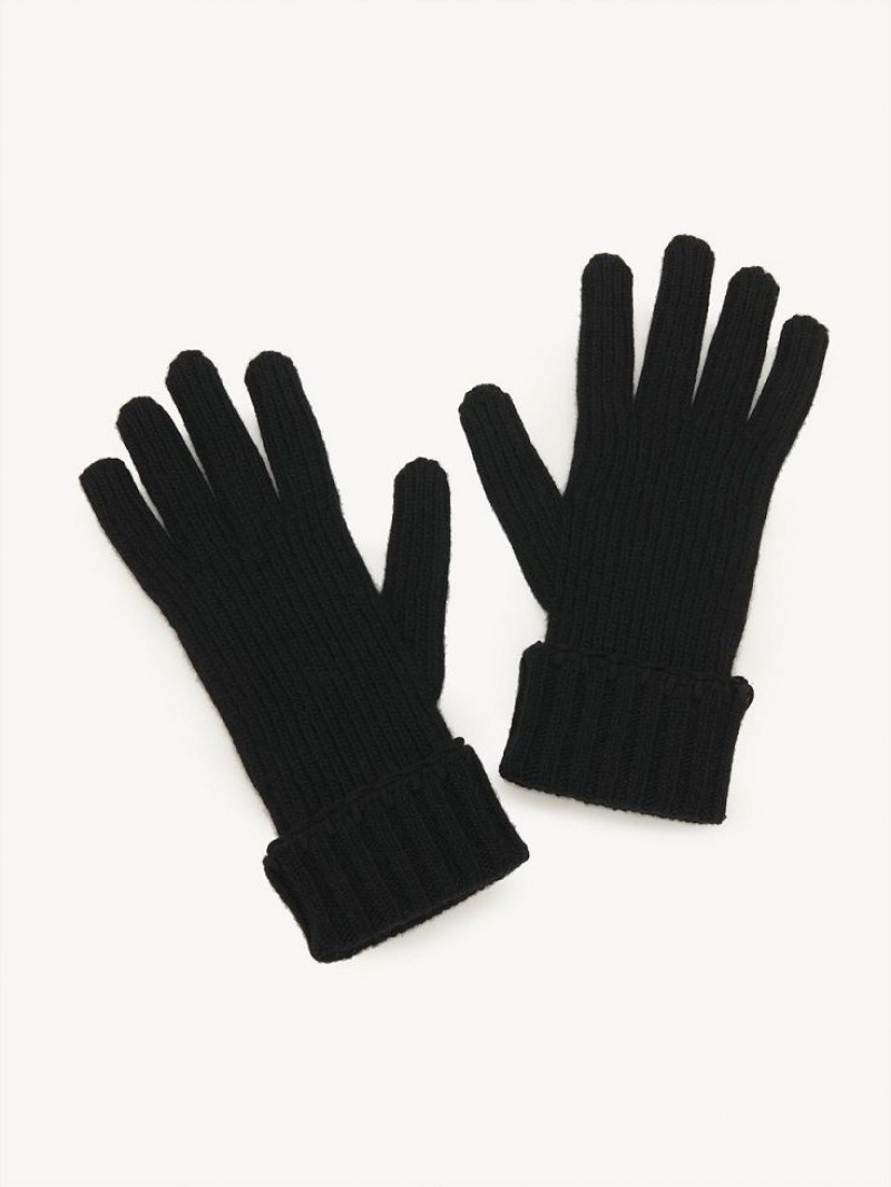 Black Chloe Ribbed Knit Gloves | CHE-SR14488