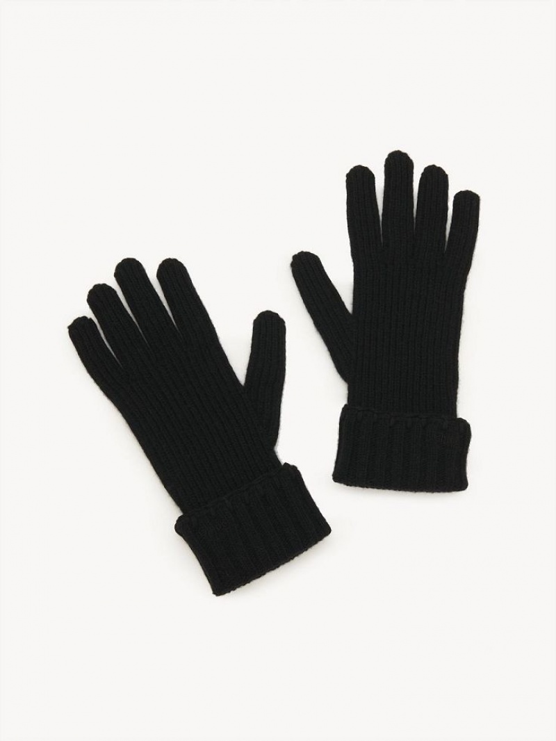 Black Chloe Ribbed Knit Gloves | CHE-SR14488