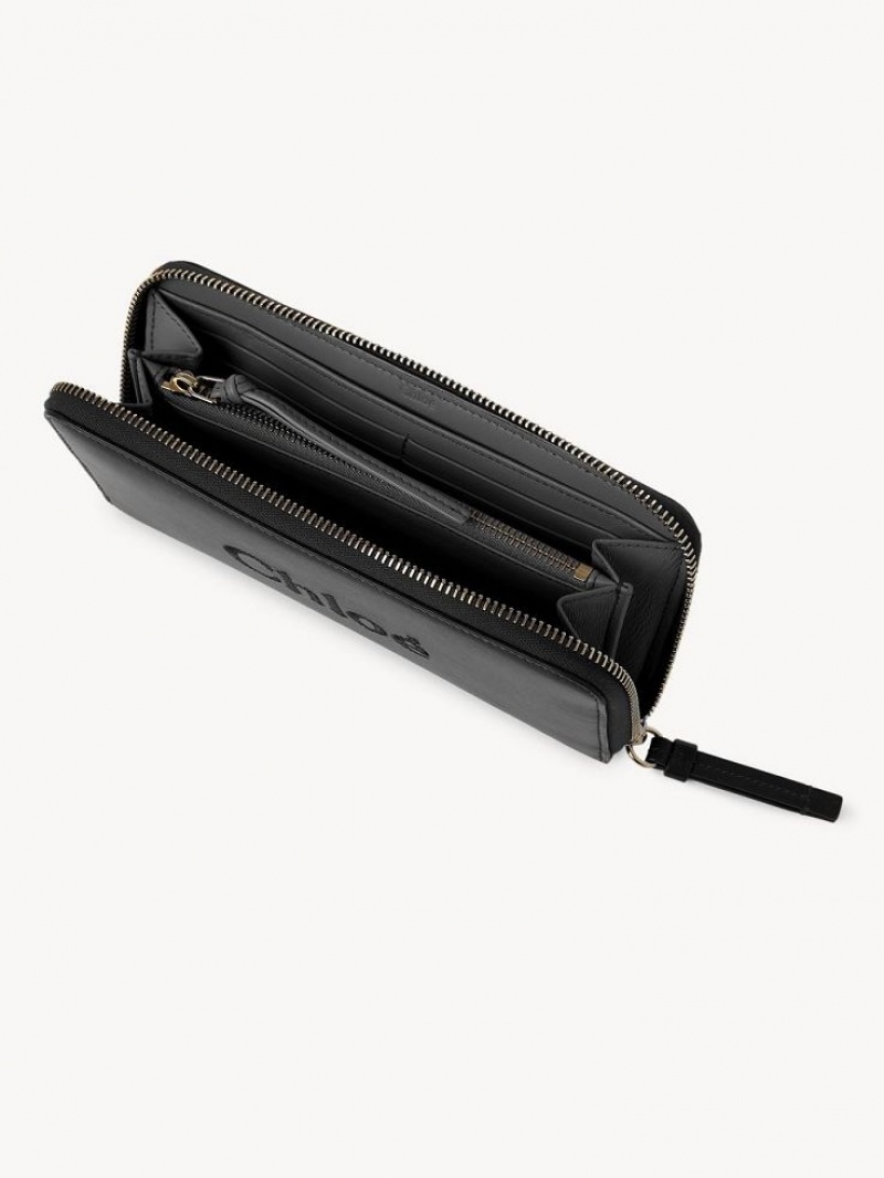 Black Chloe Sense Zippered Long Wallets | CHE-SR14300