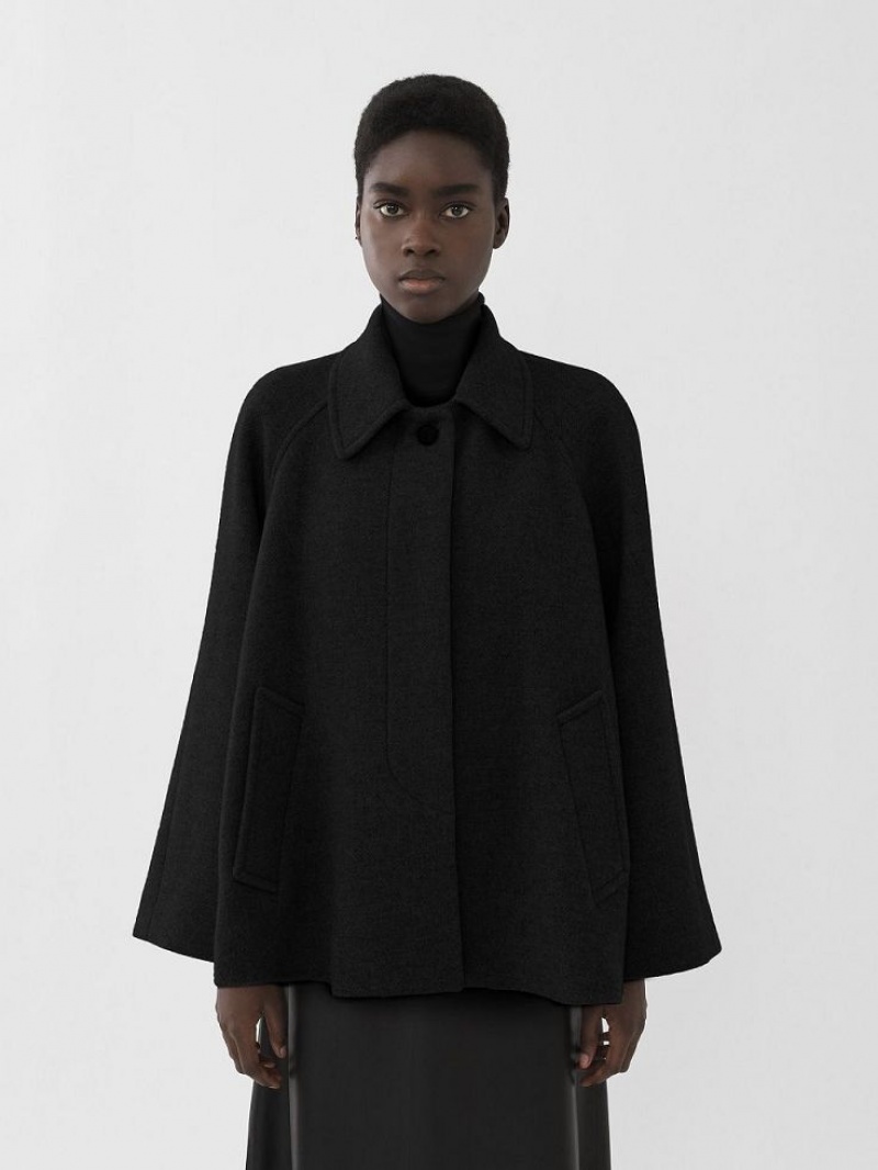 Black Chloe Short Cape Coats | CHE-SR13808