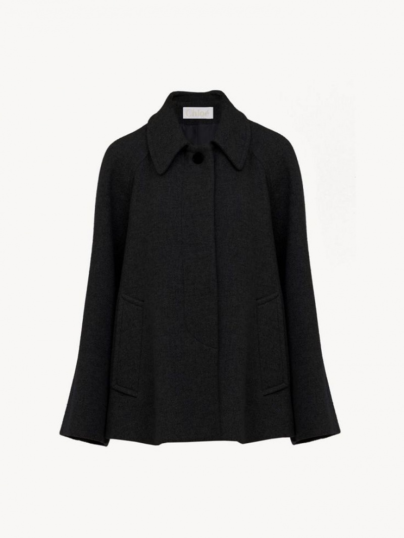 Black Chloe Short Cape Coats | CHE-SR13808