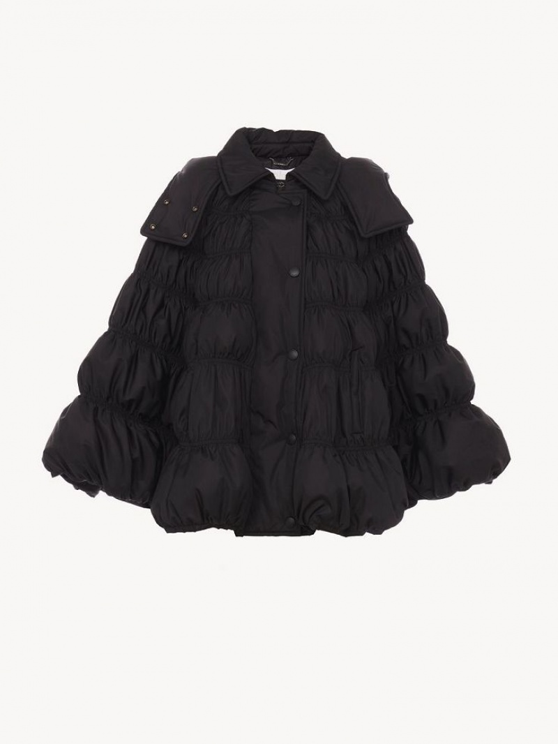 Black Chloe Short Puffer Cape Coats | CHE-SR13814