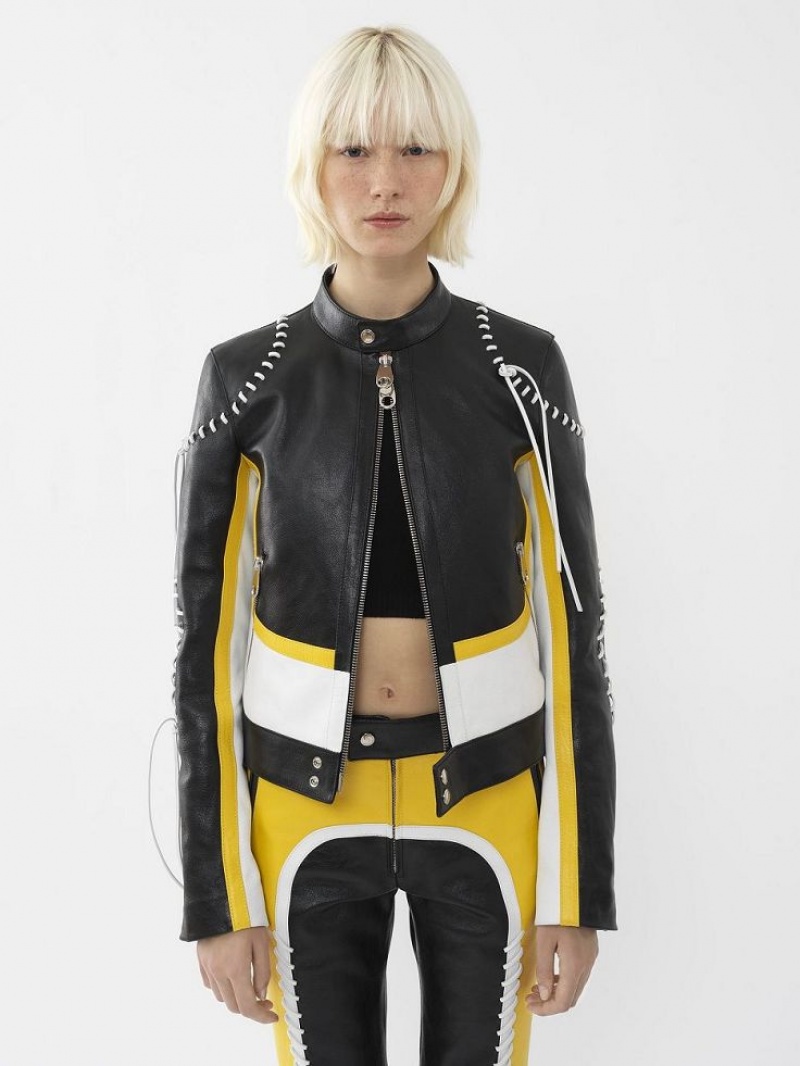 Black - Yellow 1 Chloe Biker Jacket Leather | CHE-SR14108