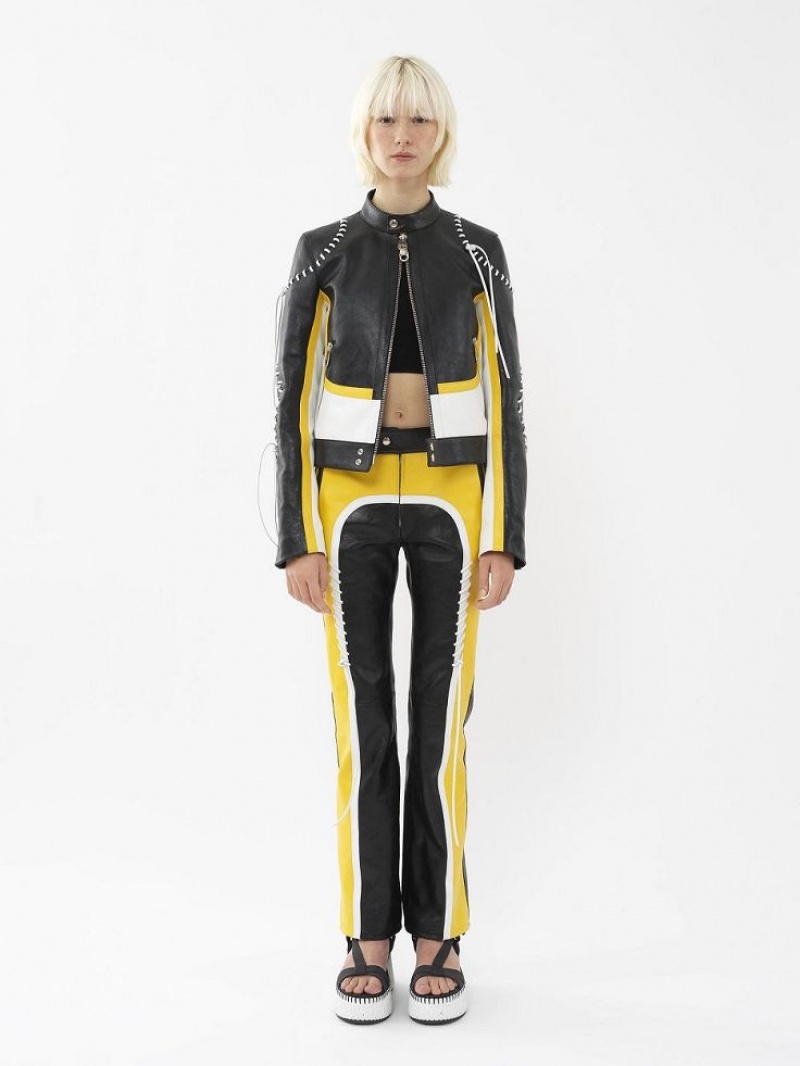 Black - Yellow 1 Chloe Biker Jacket Leather | CHE-SR14108